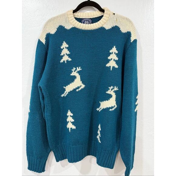 Vintage Sweaters - 80’s Wool Christmas Sweater Teal Size L